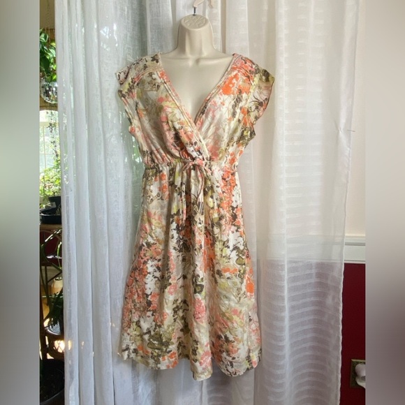 Eddie Bauer V Neck Faux Wrap 100% Cotton Floral Dress Size 12 - Picture 14 of 14